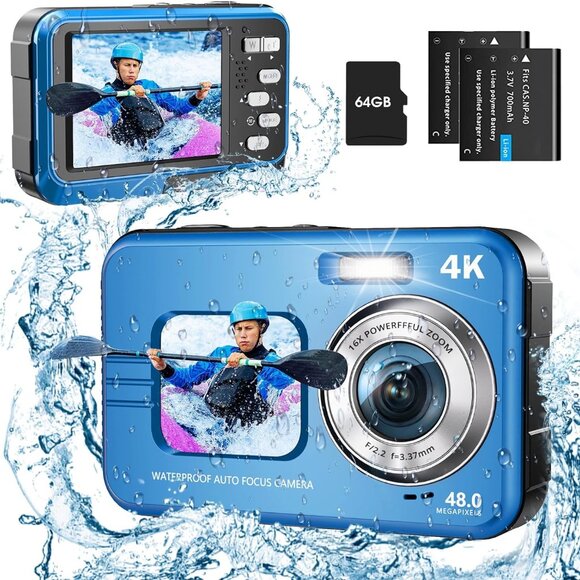 Underwater Camera, UHD 4K 48MP Autofocus Waterproof Camera with